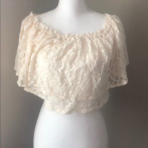 Cream Lace crop top, elastic hem M